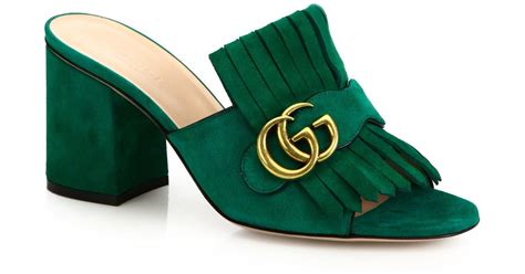 gucci suede mules green|Gucci high heel mules.